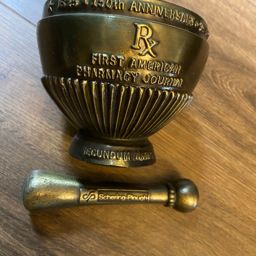 Schering-Plough Bronze Mortar and Pestle Set